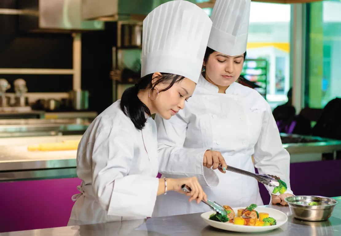 Culinary arts training in a professional kitchen